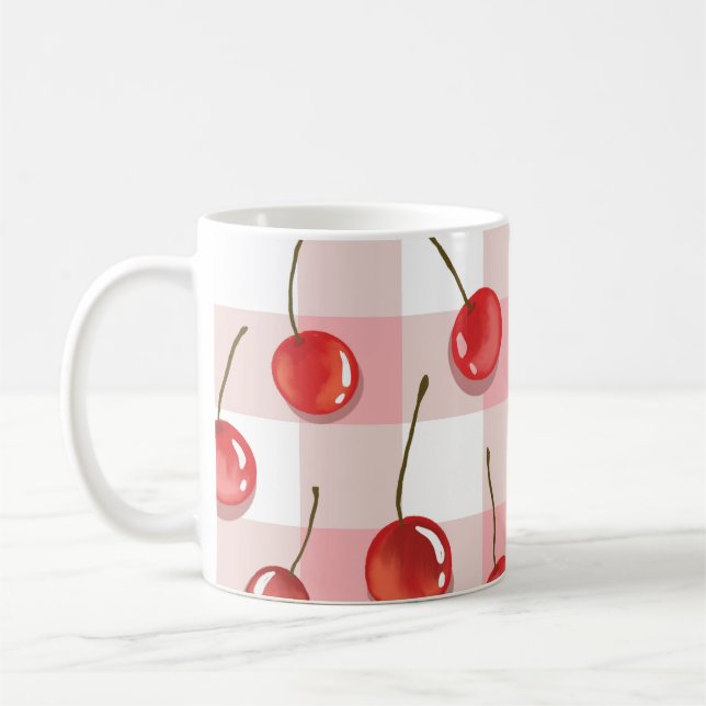 Mug Hand-Painted Red Cherries Seamless Pattern (Gauche)