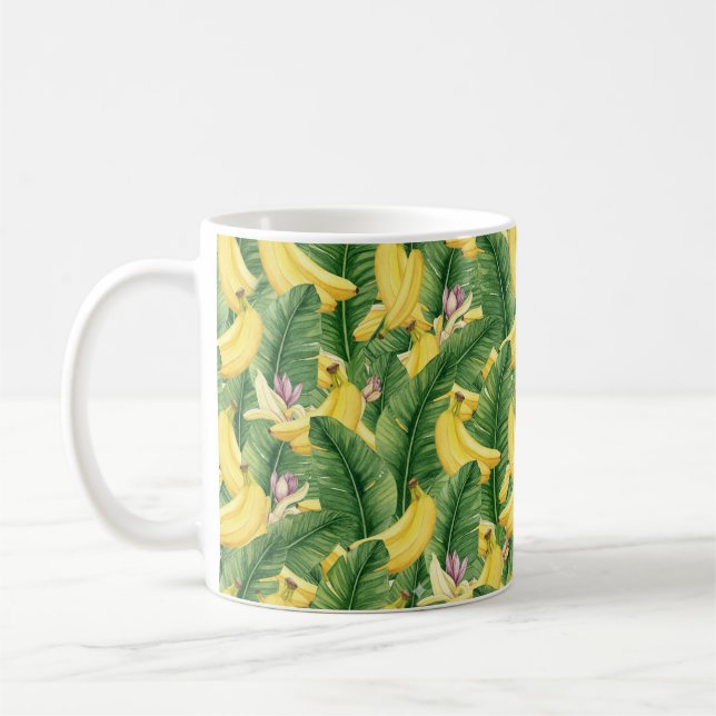 Mug Hand-Painted Tropical Watercolor Leaf & Fruit (Gauche)