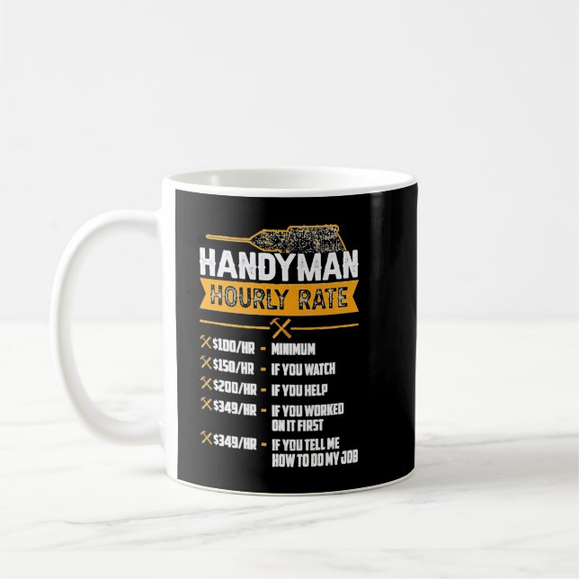 Mug Handyman Taux Horaire Humour Carpenter Drôle Handy (Gauche)