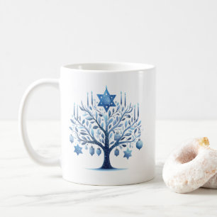 Mug Hanoukka Blue Menorah Tree Star de David