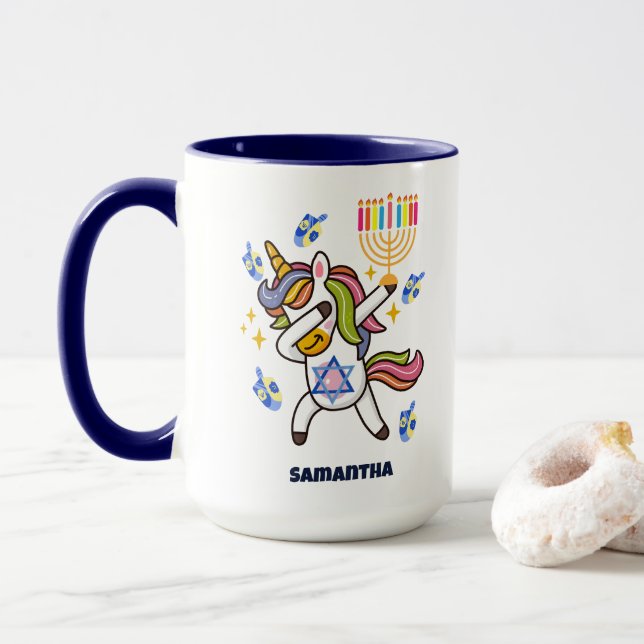 Mug Hanoukka heureux, drôles dabbing licorne (Avec donut)