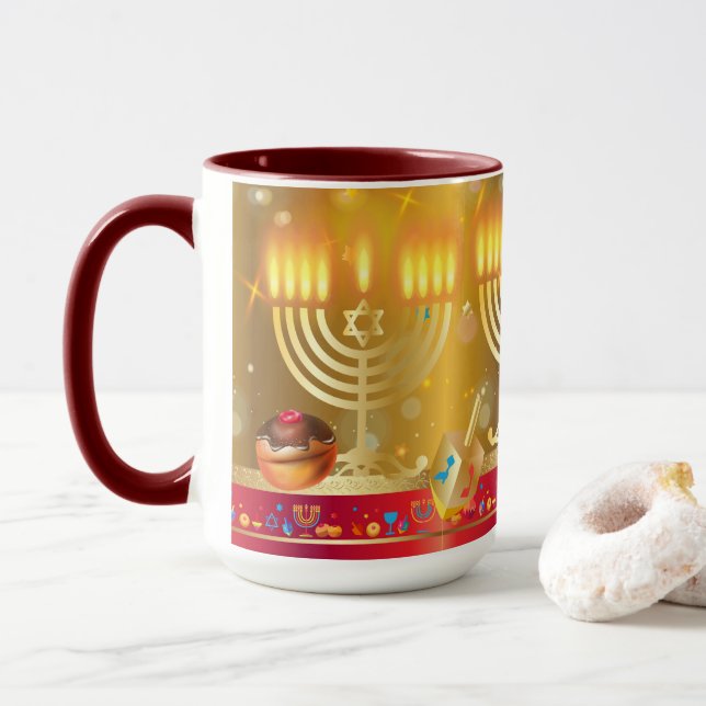 Mug Hanoukka Magnifique or de Fête Juive (Avec donut)