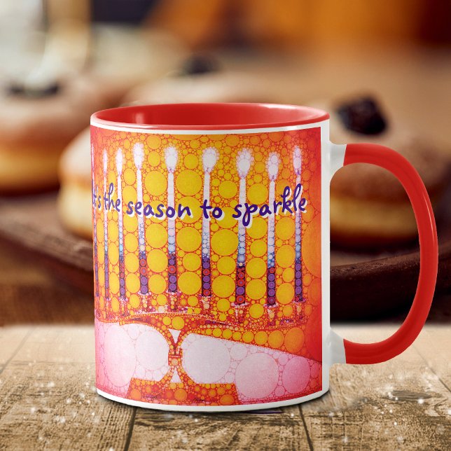 Mug Hanoukka rouge Menorah C'est la saison pour étince (Créateur téléchargé)