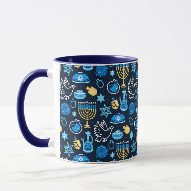 Mug Hanoukka Symboles Motif bleu (Gauche)