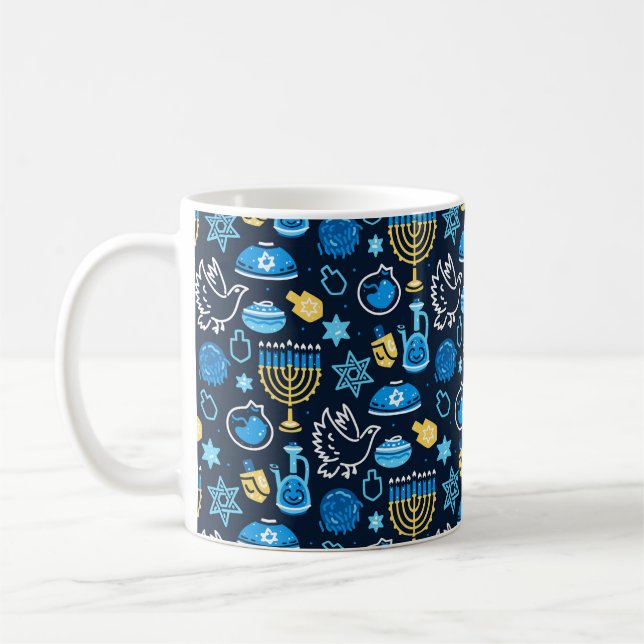 Mug Hanoukka Symboles Motif bleu (Gauche)