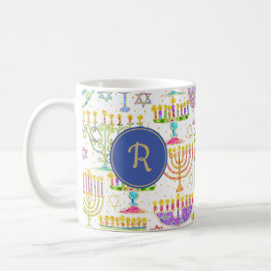 Mug Hanoukka White Gold Menorah Star de David Monogram