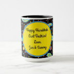 Mug "Hanukkah Paisley Dreidels and Stars"<br><div class="desc">Mug "Hanukkah Paisley Dreidels and Stars." Personalize by typing in your own words with your favourite font size, style and colour. The (Yellow word bubble can be moved or deleted, if you'd rather just have the design without wording.) Enjoy this Hanukkah mug for yourself, or for someone on your gift-giving...</div>