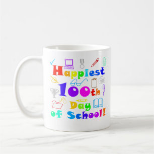 Mug Happiest 100e jour de l'école, enseignant coloré