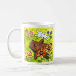 Mug Happy Bear et lapin couple sur l'herbe amoureux 