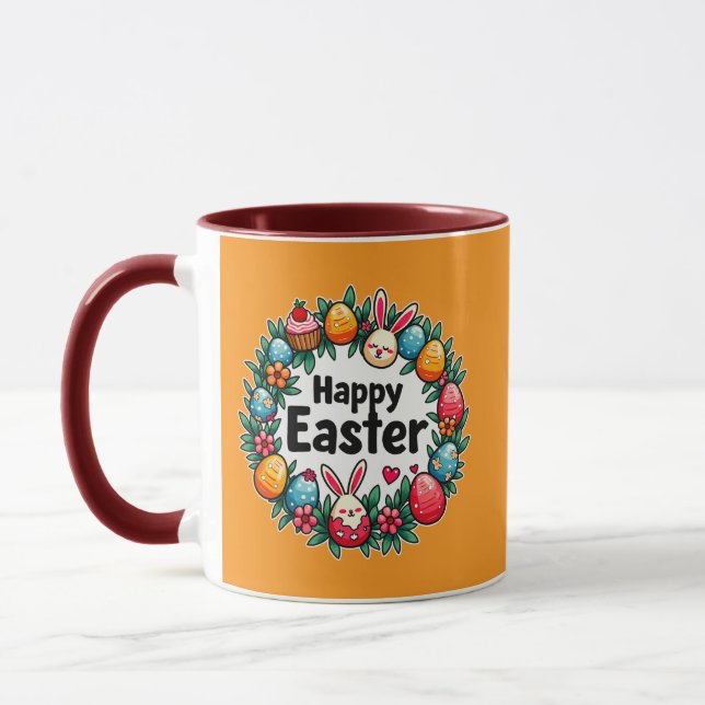 Mug Happy Easter – Bunny & Eggs Illustration caneca (Gauche)