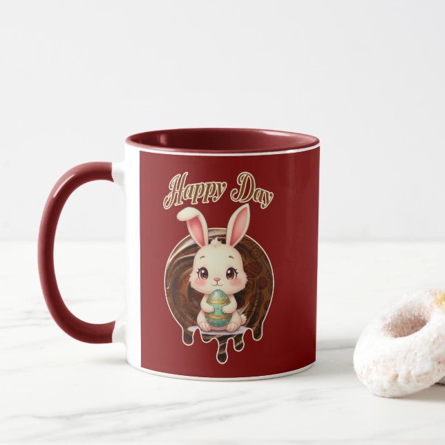 Mug Happy Easter Day – Cute Bunny Illustration (Avec donut)