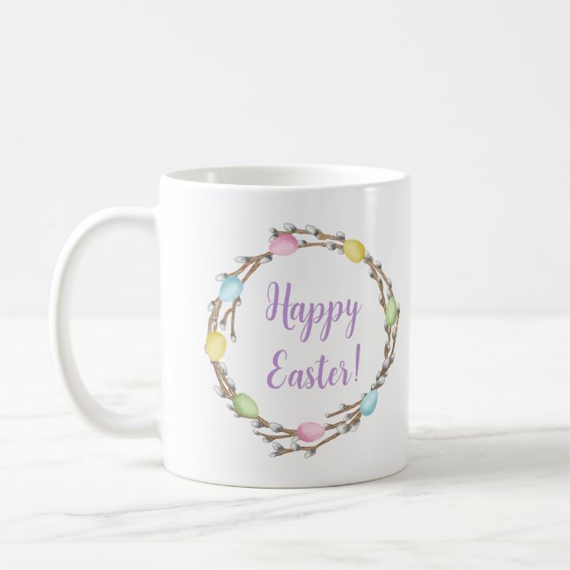 Mug Happy Easter Willow Wreaths With Pastel Eggs (Gauche)