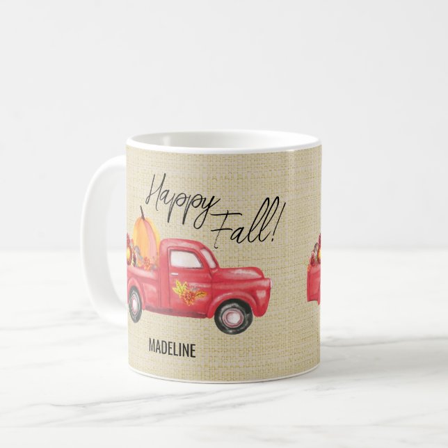 Mug Happy Fall Red Truck Nom Citrouilles (Devant gauche)