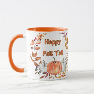 Mug Happy Fall Y'all : Citrouille et Feuille cosy d'au