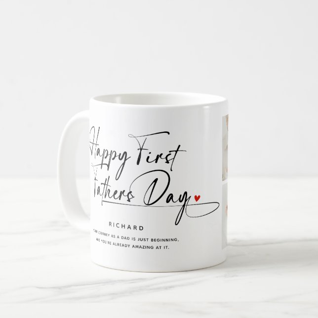 Mug Happy First Father's Day Photo Collage & Quote (Devant gauche)