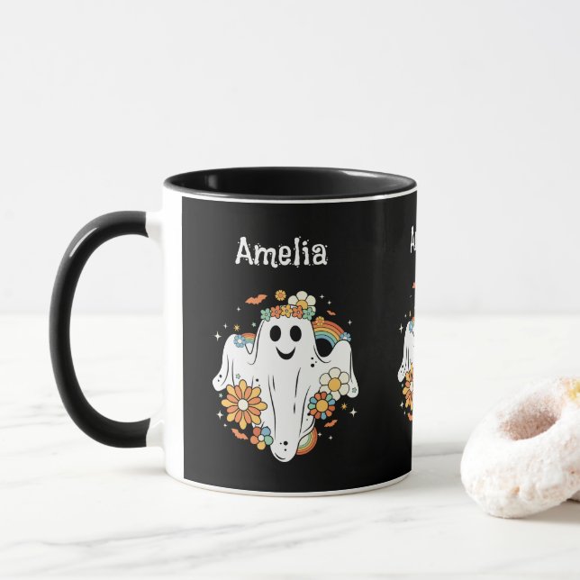Mug Happy Ghost Retro Hippie Vibe (Avec donut)