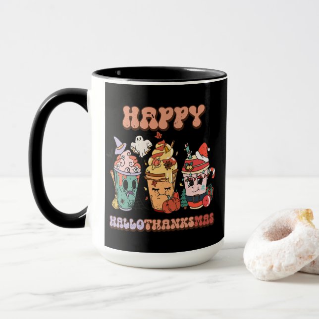 Mug Happy HalloThanksMas Funny Dark (Avec donut)