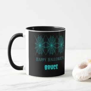 Mug Happy Halloween neon bleu spiderweb noir