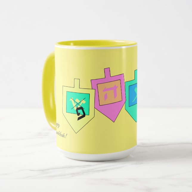 Mug Happy Hanoukka anglais hébreu (Devant gauche)