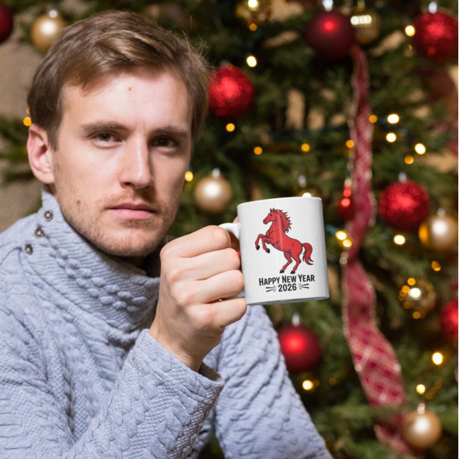 Mug Happy New Year 2026 Red Horse Graphic (Créateur téléchargé)