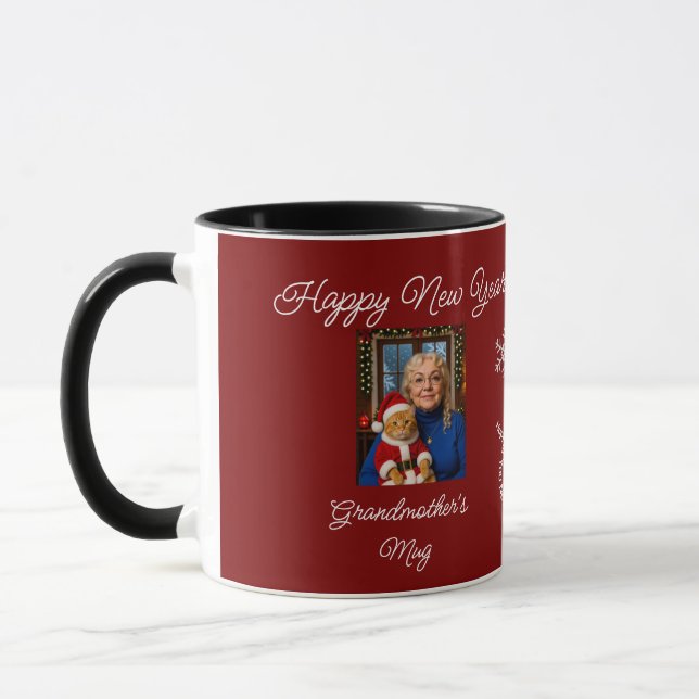 Mug Happy New Year,  Cat And Owner Photo (Gauche)