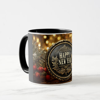 Mug happy new year wishes on a festive background