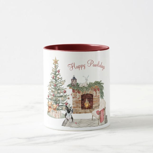Mug Happy Pawlidays Chien Design - Boston Terrier (Centre)
