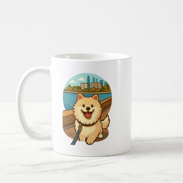 Mug Happy Samoyed Walk by the City Waterfront (Gauche)