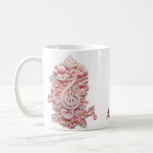 Mug Harmonie en rose, majestueuse clef trible stylisée