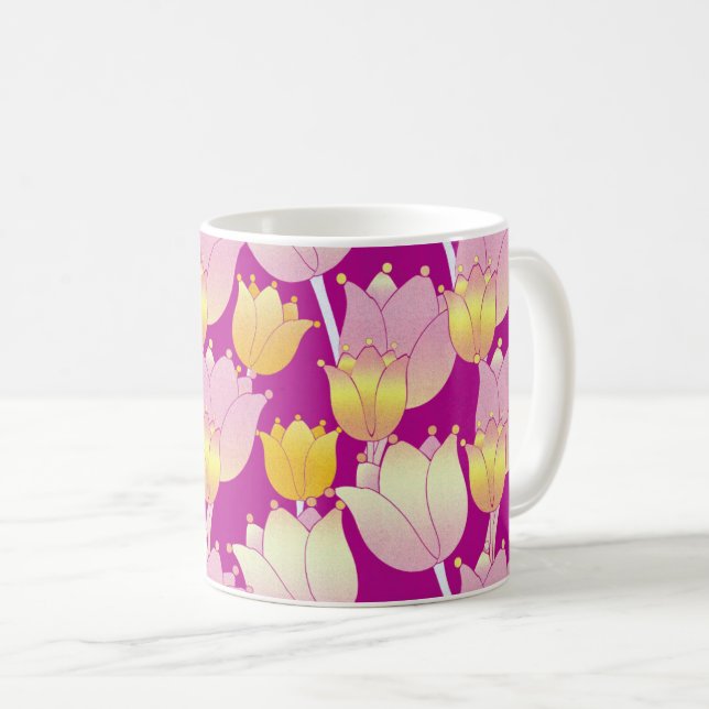 Mug Harmonie jaune, blanc et rose (Devant droit)