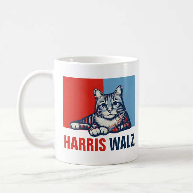 Mug Harris Walz 2024 Manifestement Red Blue Cat (Gauche)