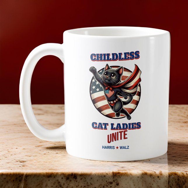 Mug Harris Walz Héros Chat Enfant Chat Dames Unite (Harris Walz Hero Cat Childless Cat Ladies Unite Coffee Mug)