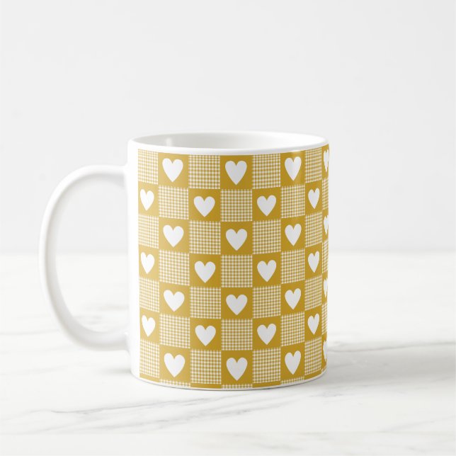 Mug Harvest Gold Gingham Heart Patch Plaid (Gauche)