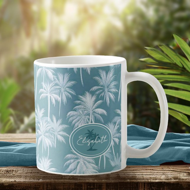 Mug Hawaiian Palm Tree Silhouette Motif Turquoise ID10 (Créateur téléchargé)