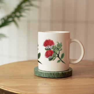 Mug Hawaiian Red Lehua Tropical Flower Watercolor 