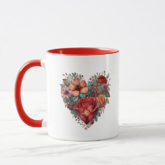 Mug Heart Full of Flowers Vintage Valentine