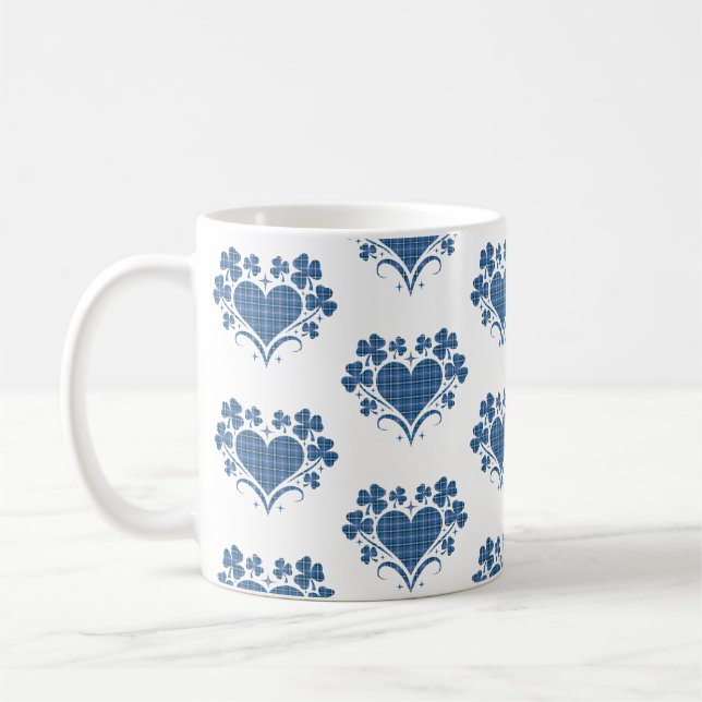 Mug Heart Shamrock Plaid Blue Classic Clover (Gauche)