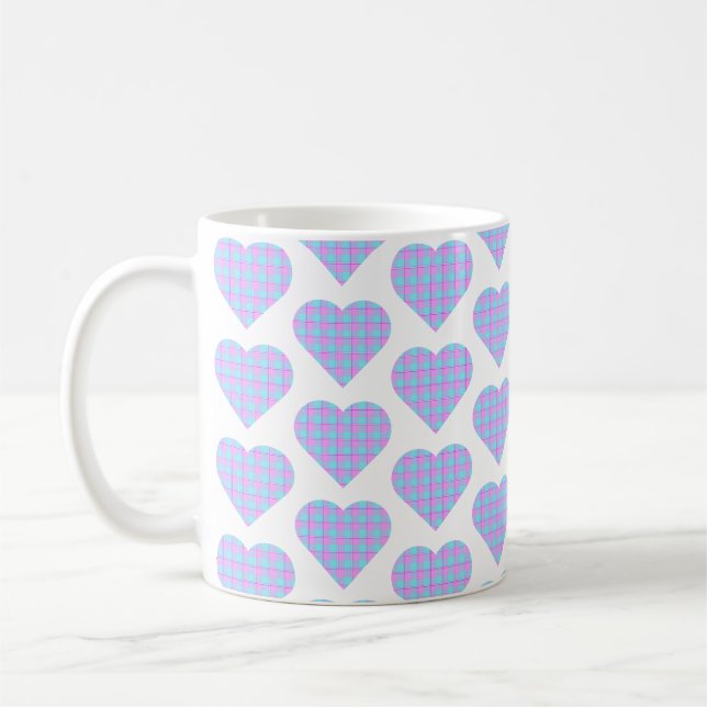 Mug Heart Shaped Plaid Light Blue Pink (Gauche)
