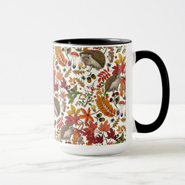 Mug Hedgehogs and autumn forest flora on ivory (Droite)