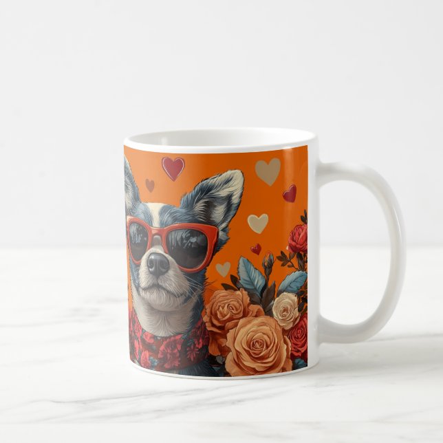 Mug Heeler bleu avec coeur Roses Saint-Valentin (Droite)