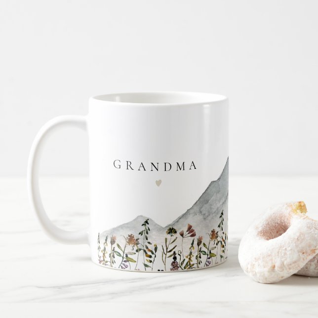 Mug HEIDI Fleur sauvage d'aquarelle de montagne grand- (Avec donut)