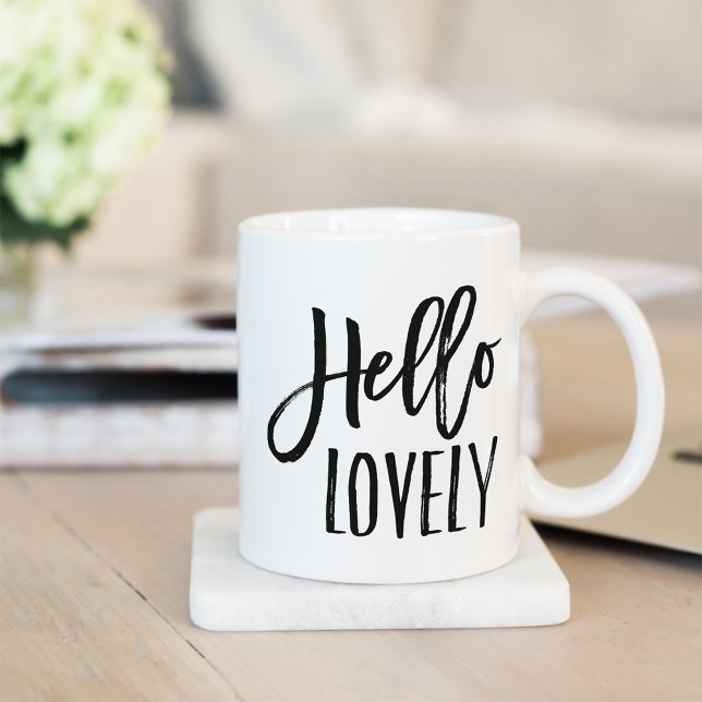 Mug Hello Lovely | Typographie moderne (Créateur téléchargé)