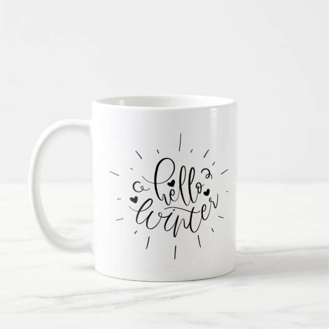 Mug Hello Winter Décor Moderne Script (Gauche)