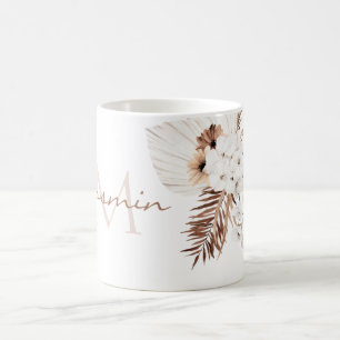 Mug Herbe des Pampas Brun Rustique Orchidées Blanches