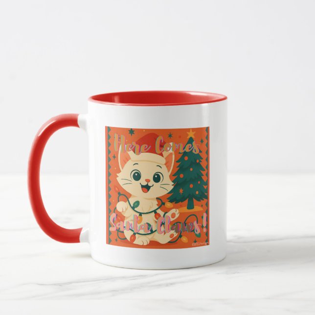 Mug Here Comes Santa Claws! Cute & Funny Cat (Gauche)