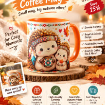 Mug Hérisson Mignon avec Automne Coloré. Café d'au