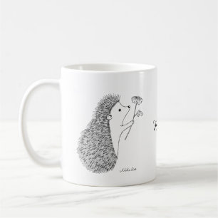 Mug Hérisson mignon avec dessin d'encre de fleur nom p