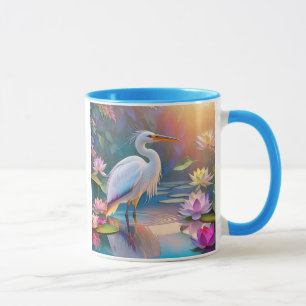 Mug Héron blanc à bec orange, oiseau de fantaisie