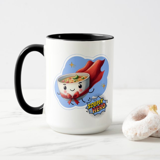 Mug Héros soupe, Super Hero Pun Soupe | (Avec donut)