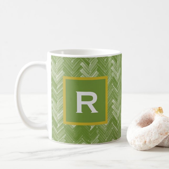 Mug Herringbone Chevron Motif Forest Green Personnel (Avec donut)